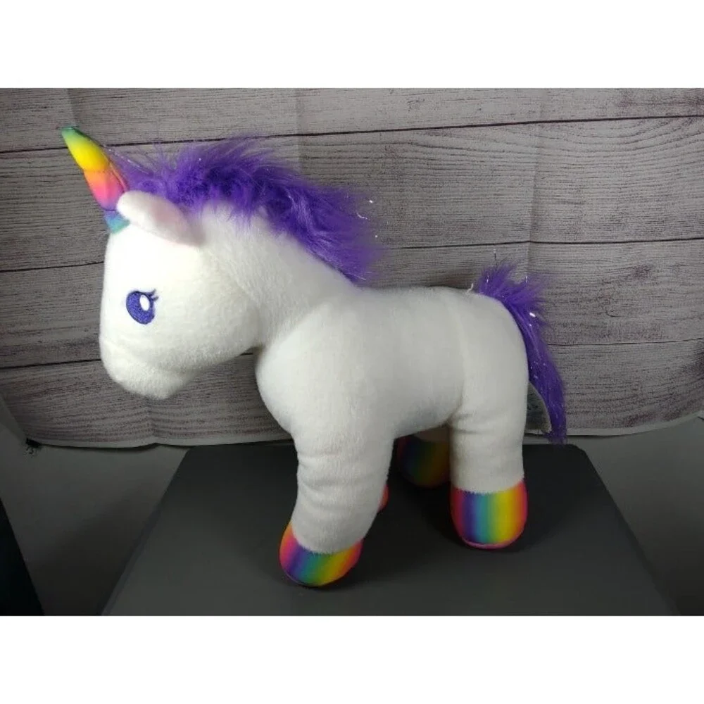 Build-A-Bear Craze Rainbow White Unicorn w/ Purple Glitter Mane/Tail 12